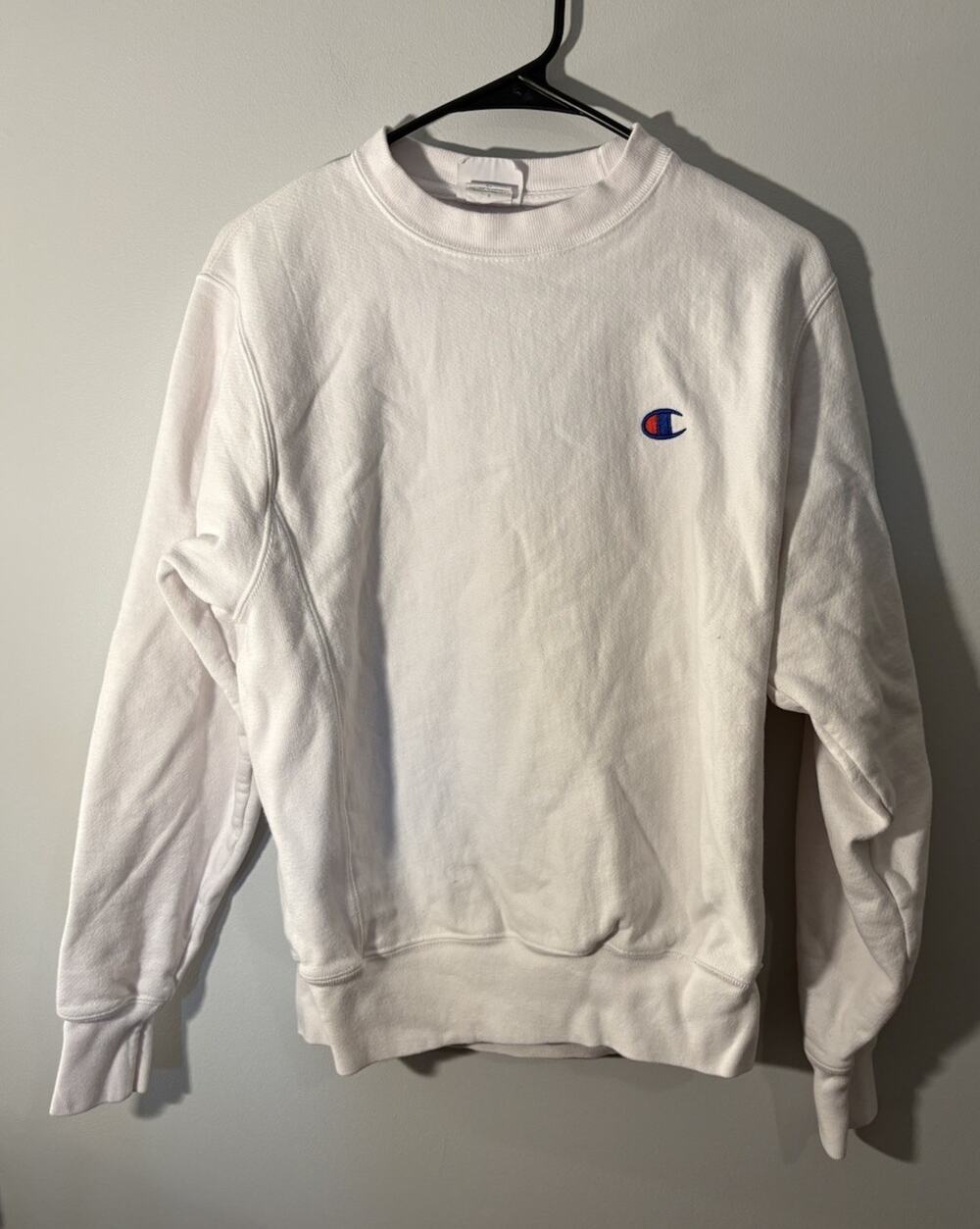 Champion Reverse Weave Sweatshirt Mens S Small White Crewneck Embroidered C Logo